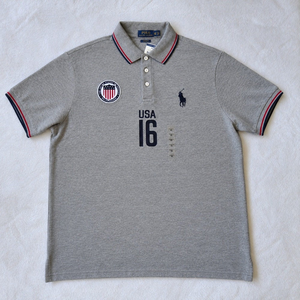 New Polo Ralph Lauren Team USA 2016 Olympic Rugby Polo Men XXL Gray Custom Fit